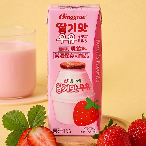 [ビングレ] イチゴ味ミルク / 200ml Binggrae イチゴ牛乳 韓国苺牛乳 イチゴウユ いちごミルク 韓国で大人気 癒...