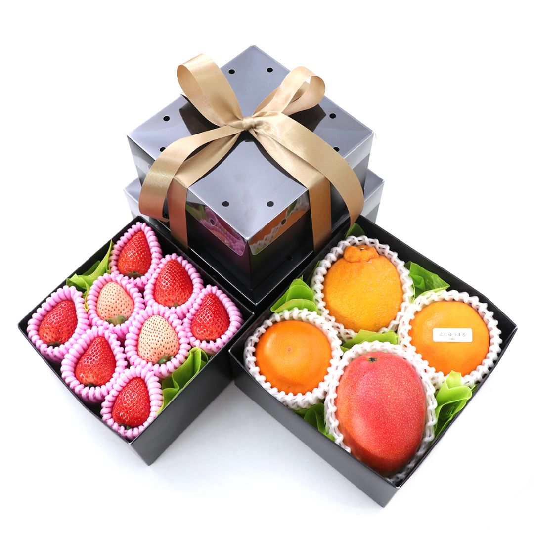 【当日出荷OK】【送料込】フルーツタワー（２段） いちご おすすめ柑橘 デコポン にじゅうまる マンゴー 白いちご （クール便）