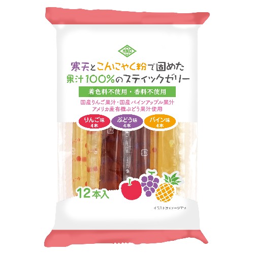 【お買上特典】寒天とこんにゃく粉で固めた果汁100%のスティックゼリー（りんご・ぶどう・パイン） 192g（16g×12本） 【花...