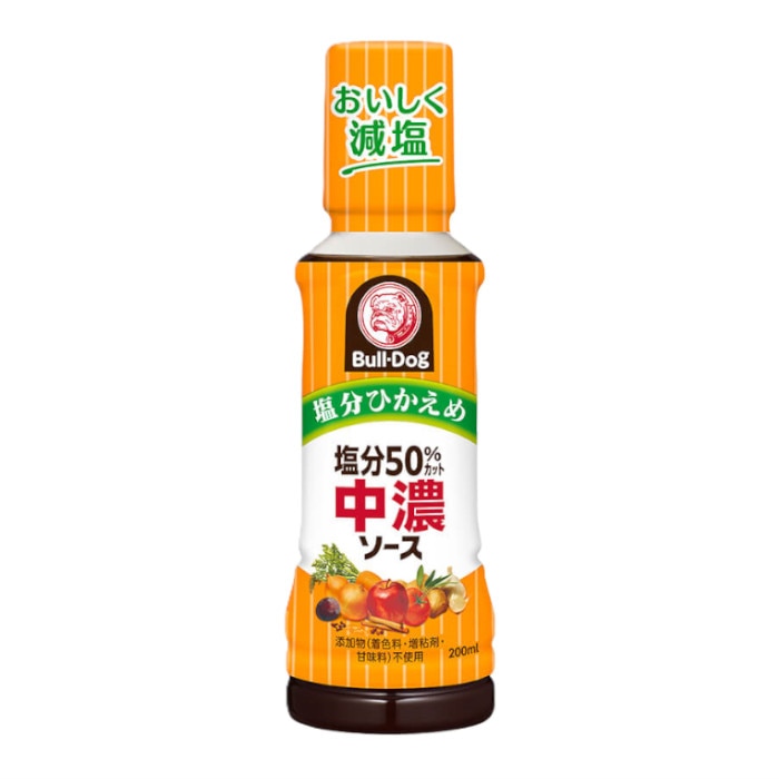 【50%減塩】ブルドック 中濃ソース 着色料・増粘剤・化学調味料・甘味料不使用 200ml×2本セット