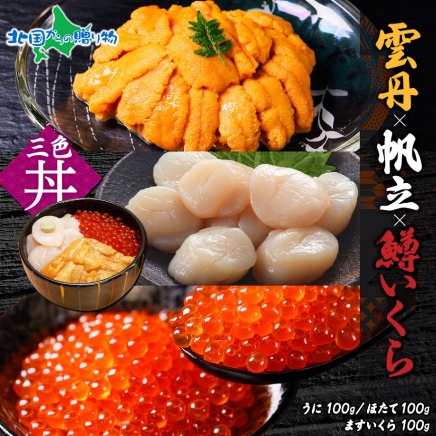 うに 100g 鱒いくら醤油漬け 100g ホタテ 100g セット ウニ チリ産 冷凍 雲丹 いくら イクラ ますいくら ほたて...
