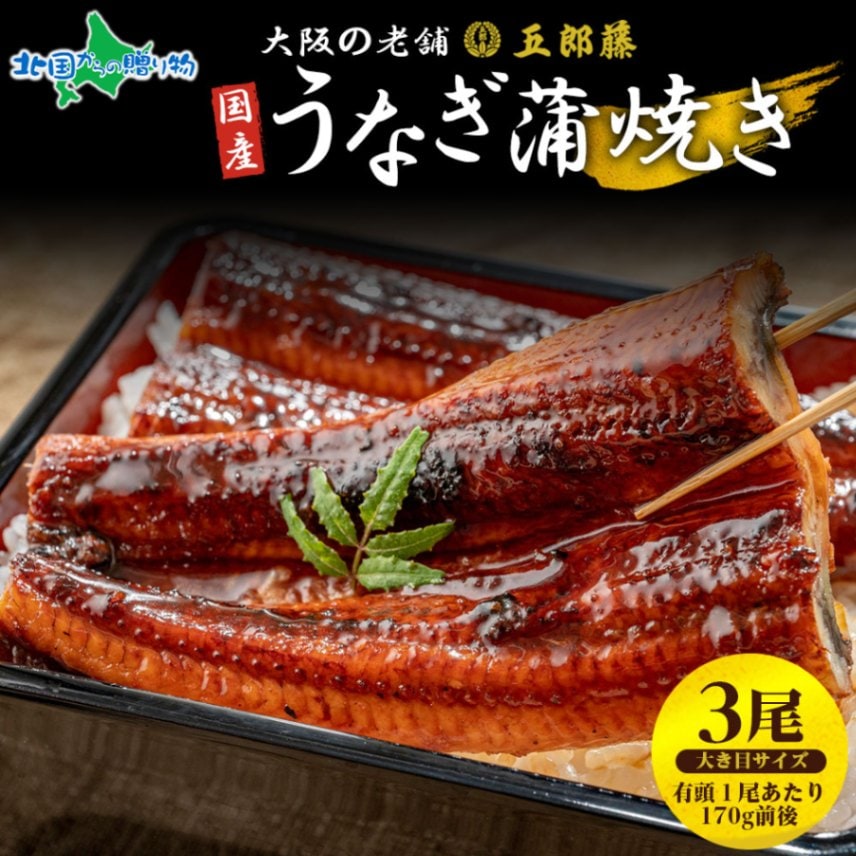 国産 訳あり鰻 蒲焼き 170g 前後 3尾 うなぎ 五郎藤 蒲焼き 地焼き 関西風 炭火焼き 有頭鰻 ウナギ 鰻 老舗 蒲焼 秘...
