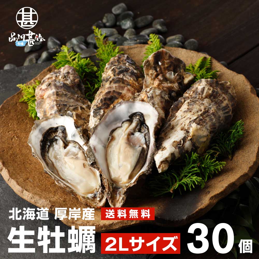 【送料無料】生牡蠣２Ｌサイズ３０個 北海道厚岸産（殻付き）産地直送 まるえもん