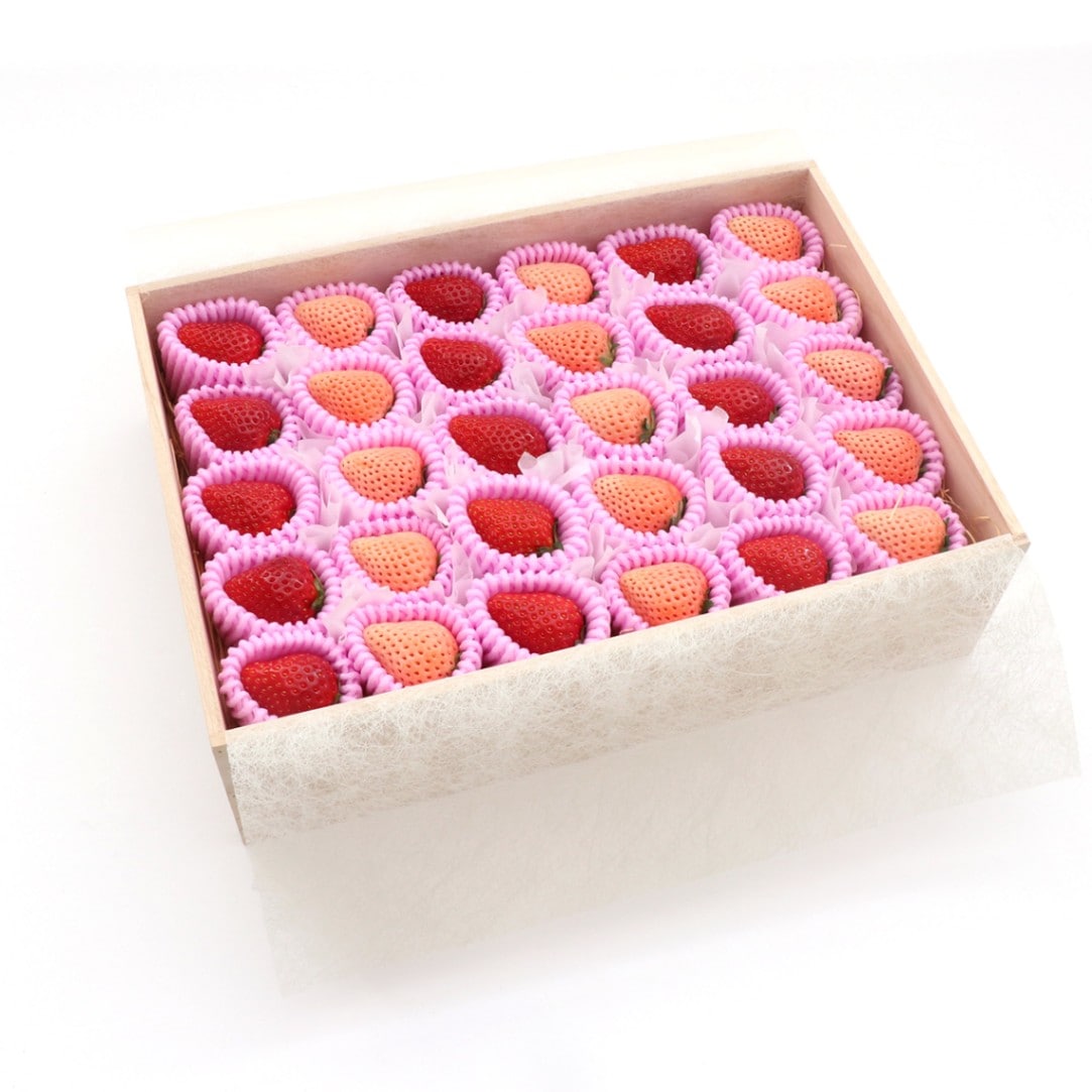 【当日発送OK】【送料込】【ご贈答】紅白いちごセット 木箱入 350g前後[紅白いちご]（クール便）