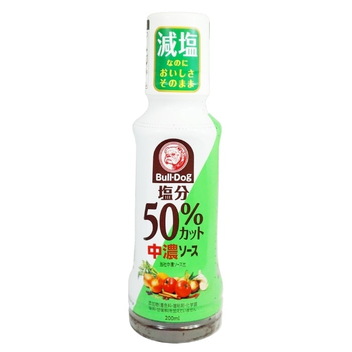 【50%減塩】ブルドック 中濃ソース 着色料・増粘剤・化学調味料・甘味料不使用 200ml×2本セット